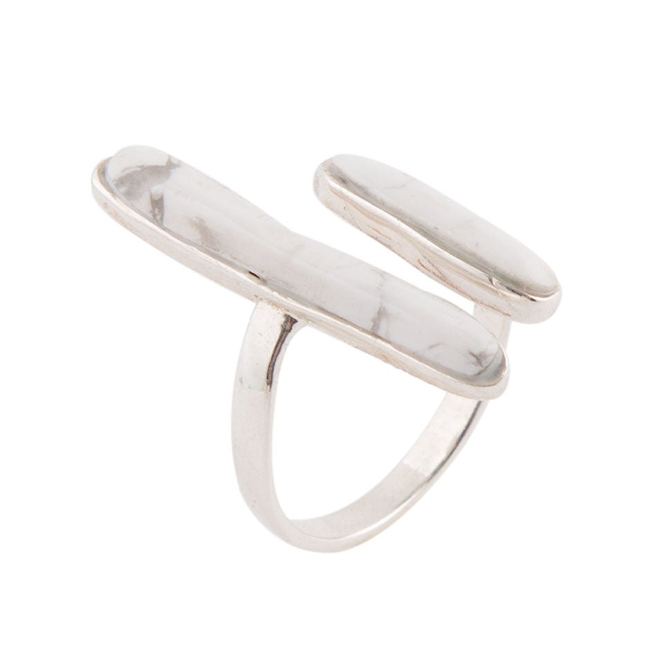 Size Adjustable White Howlite and Sterling Silver Doubled Up Ring Barse Jewelry