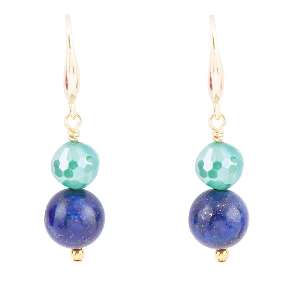 Dreamy Blue Lapis Green Golden Drop Earrings Barse Jewelry
