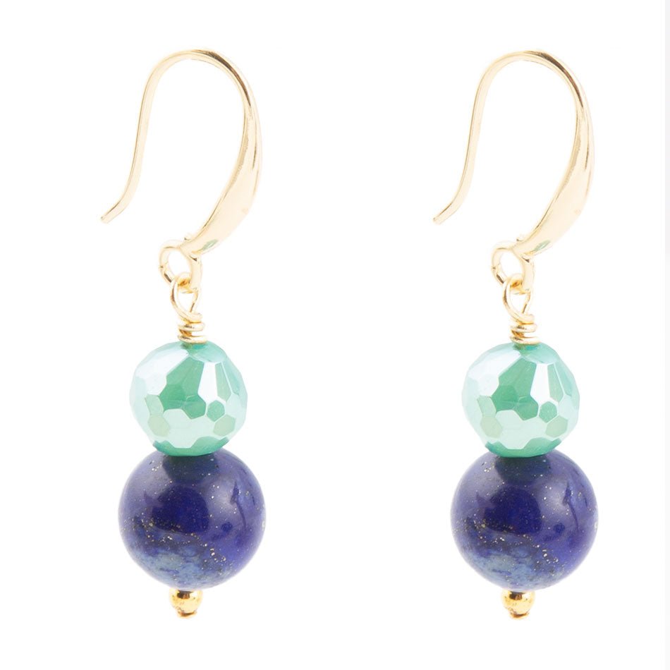 Dreamy Blue Lapis Green Golden Drop Earrings Barse Jewelry