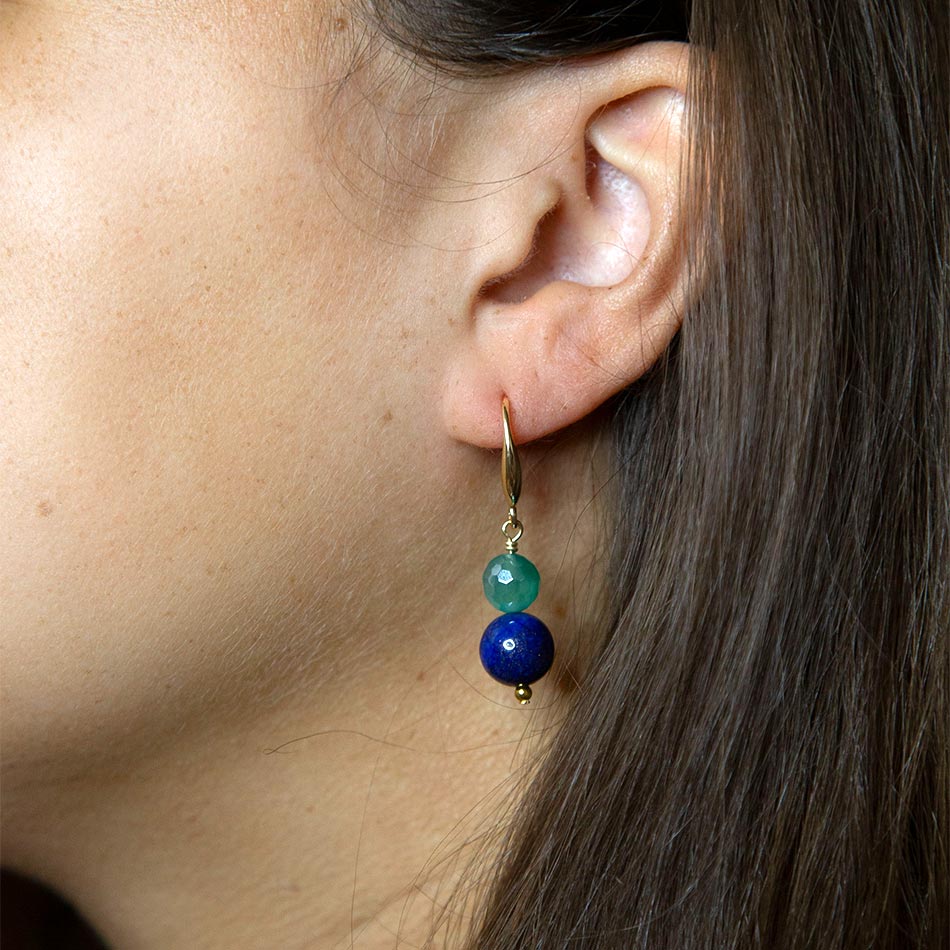 Dreamy Blue Lapis Green Golden Drop Earrings Barse Jewelry