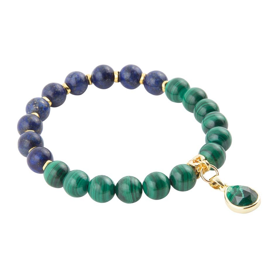 Dreamy Blue Lapis Green Malachite Charm Golden Bracelet Barse Jewelry