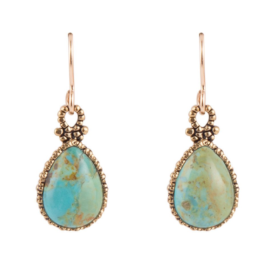 Dreamy Drop Blue Turquoise and Golden Earrings Barse Jewelry