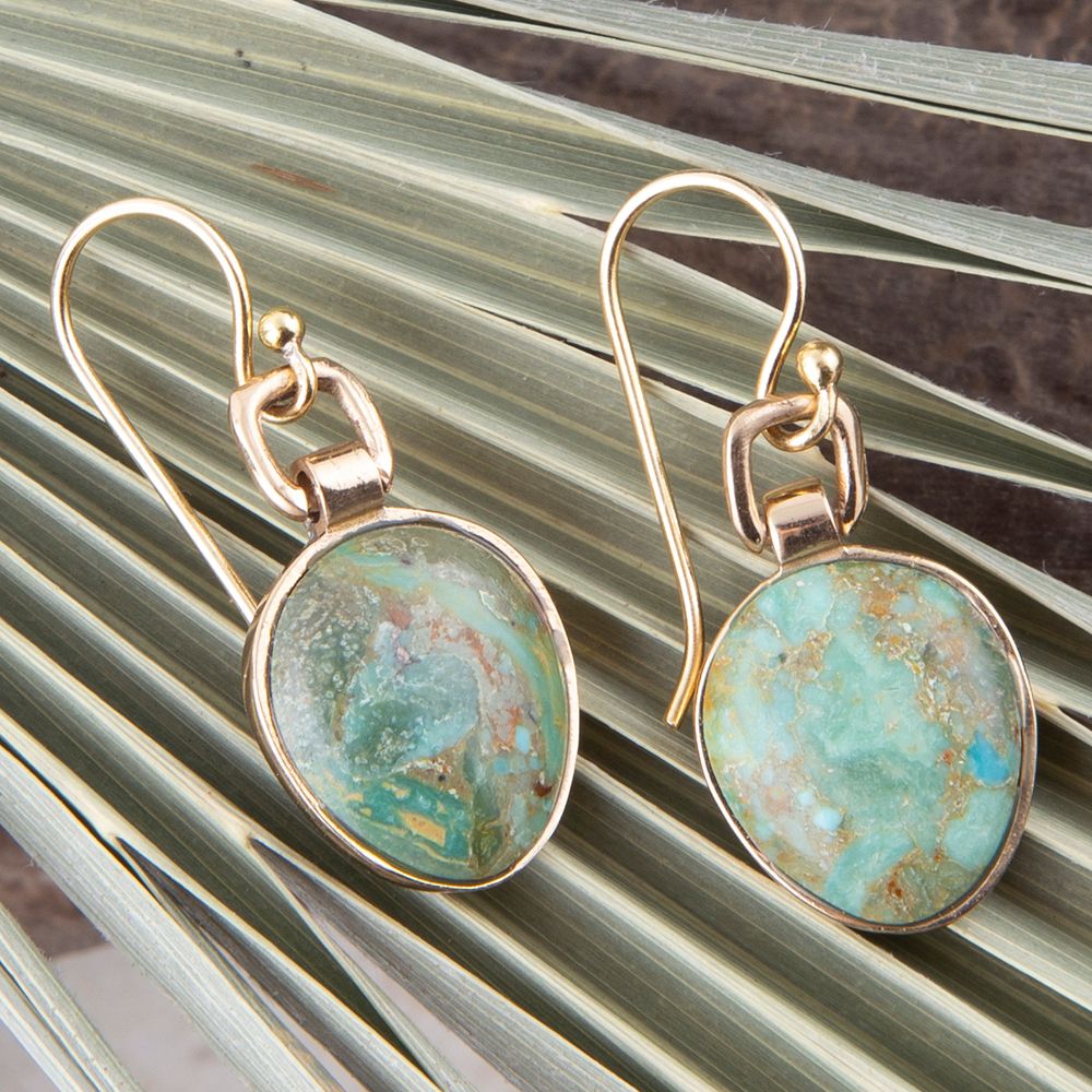 Drops of Blue Turquoise Golden Bronze Drop Earrings Barse Jewelry