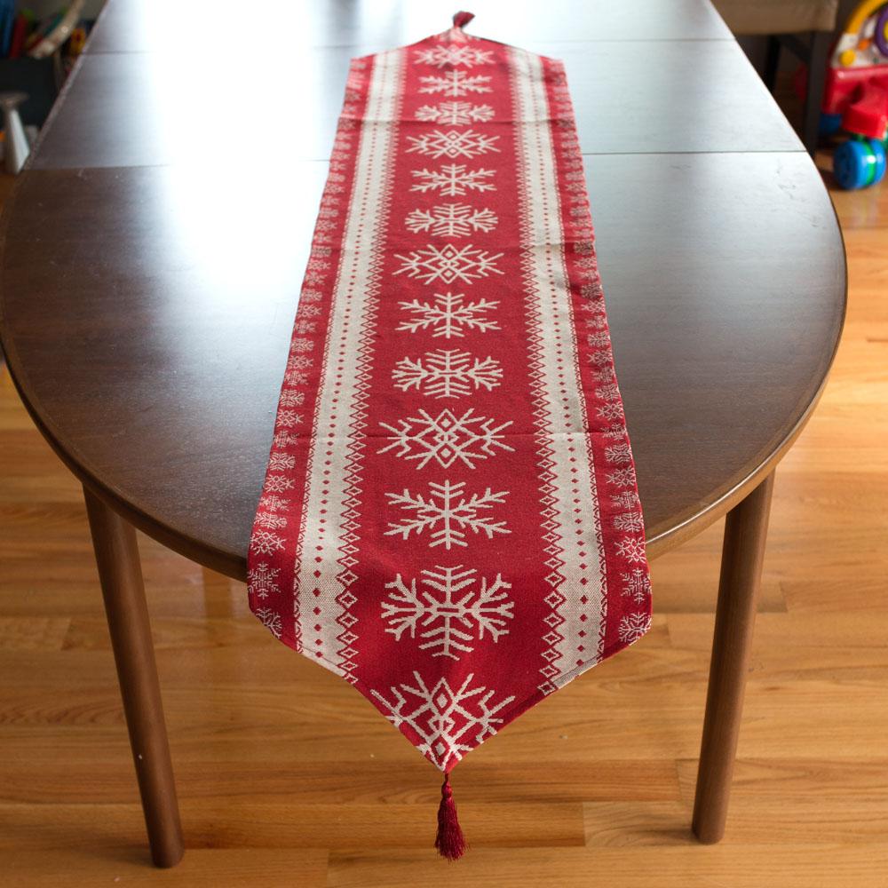 Snowflakes on Red Pattern Christmas Tablecloth Holiday Runner 76.5 Inches BestPysanky