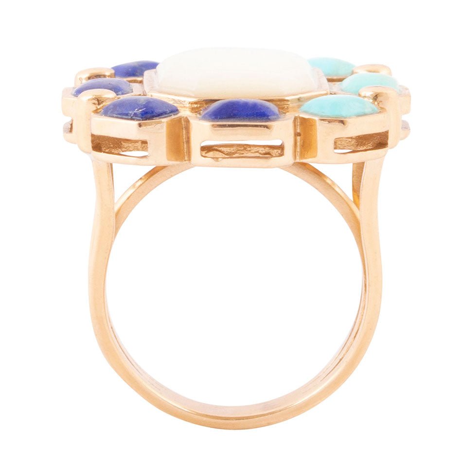 Dual Color Blue Lapis Turquoise and White Mother of Pearl Golden Ring Barse Jewelry