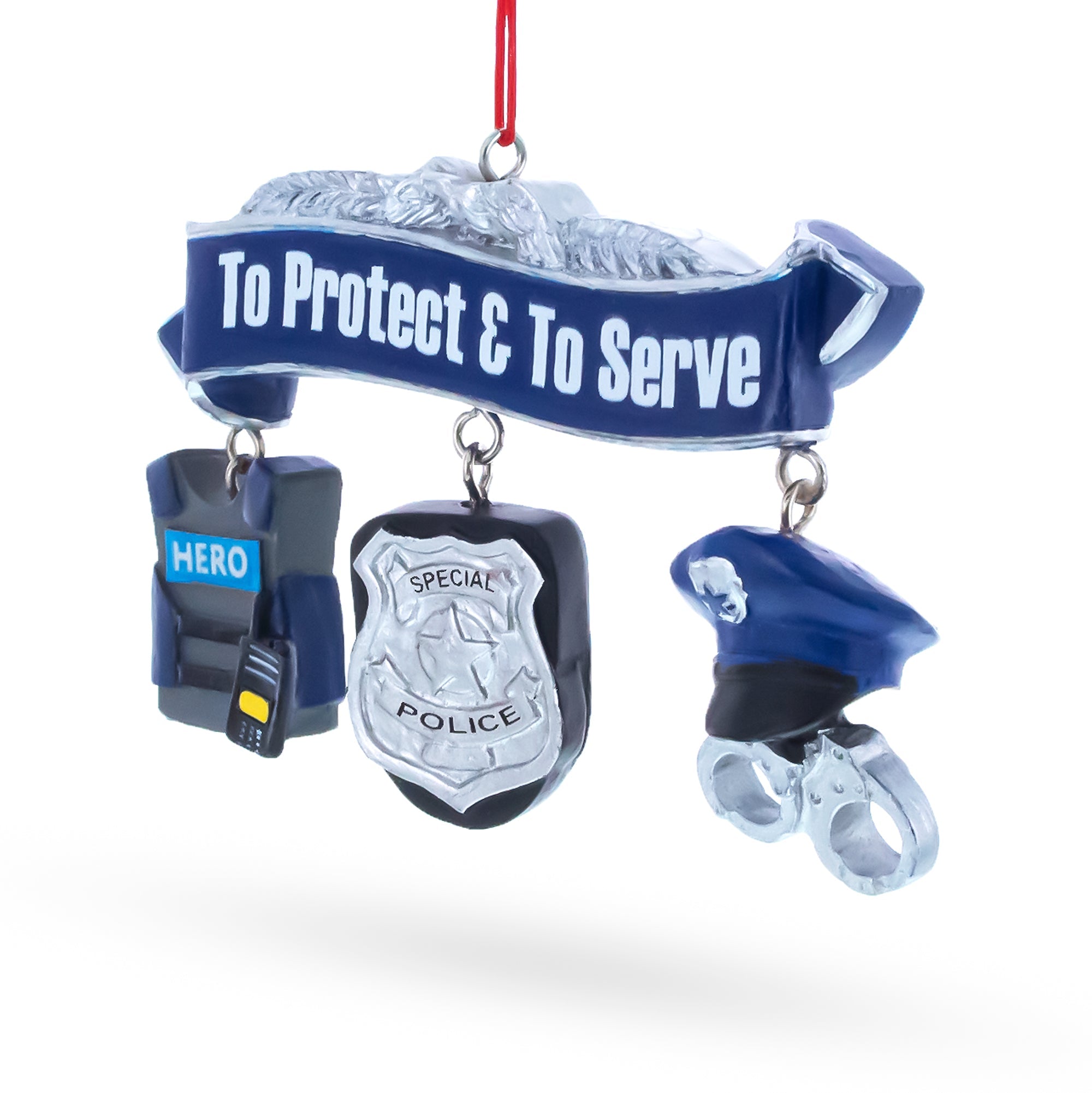 Serve Honor & Protect Police Badge and Gear Resin Christmas Ornament