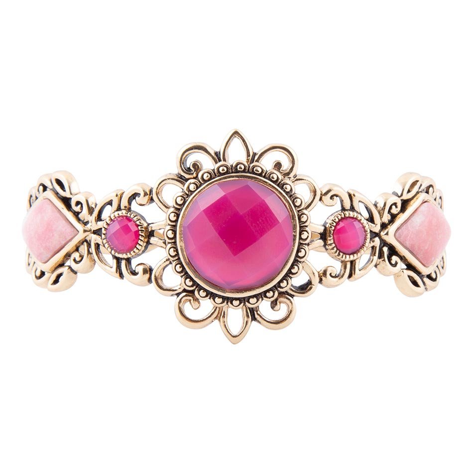 Embellished Pink Quartz Golden Cuff Bracelet Barse Jewelry