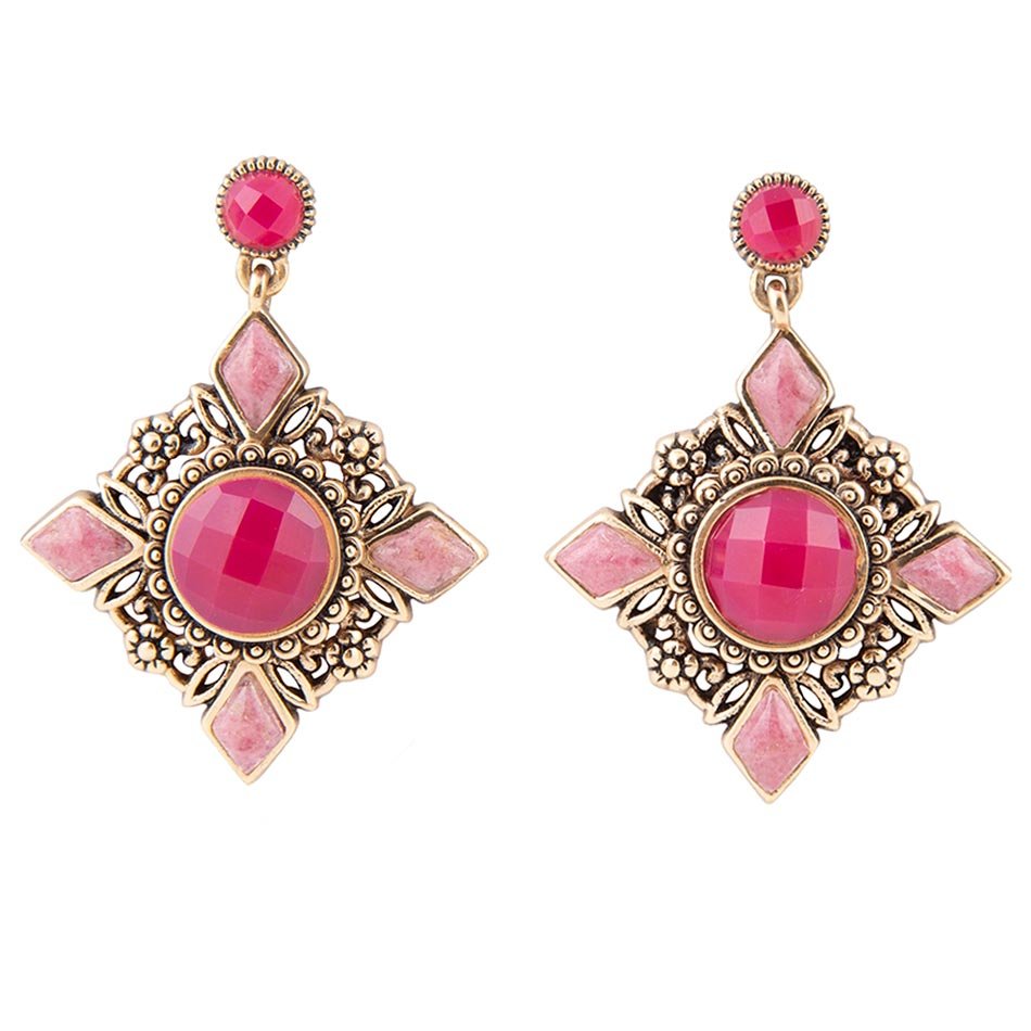 Embellished Pink Quartz Golden Post Drop Earrings Barse Jewelry