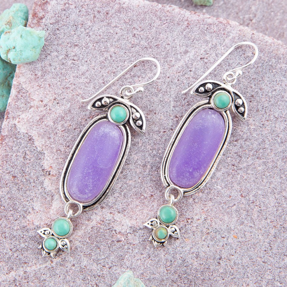 Emile Purple Quartz and Blue Turquoise Sterling Silver Drop Earrings Barse Jewelry