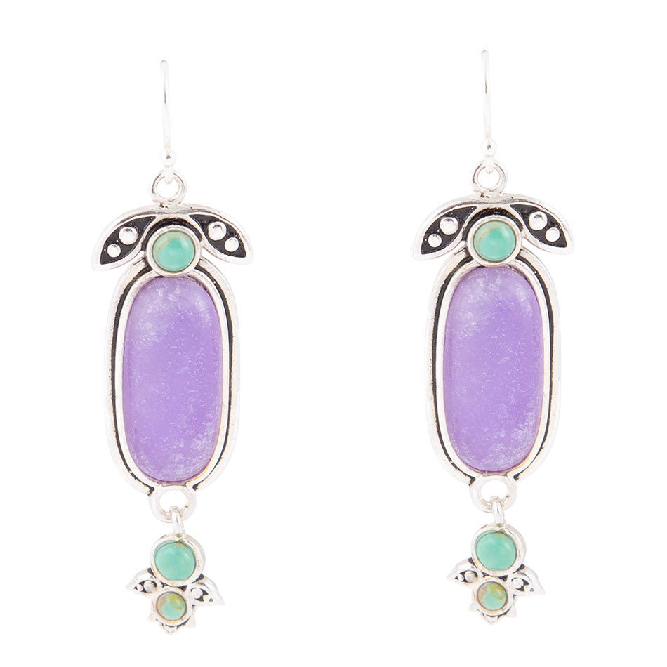 Emile Purple Quartz and Blue Turquoise Sterling Silver Drop Earrings Barse Jewelry
