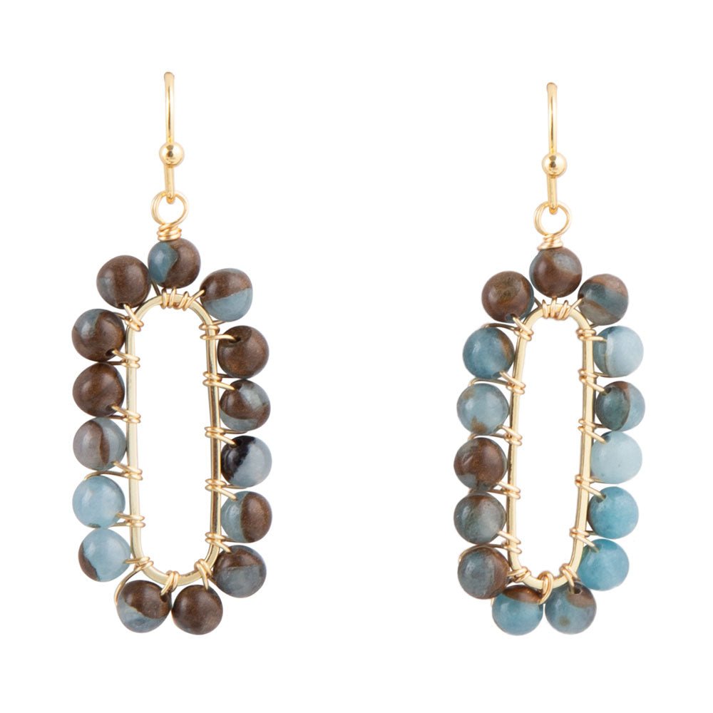 Endless Loop Blue Sponge Quartz Golden Earrings Barse Jewelry