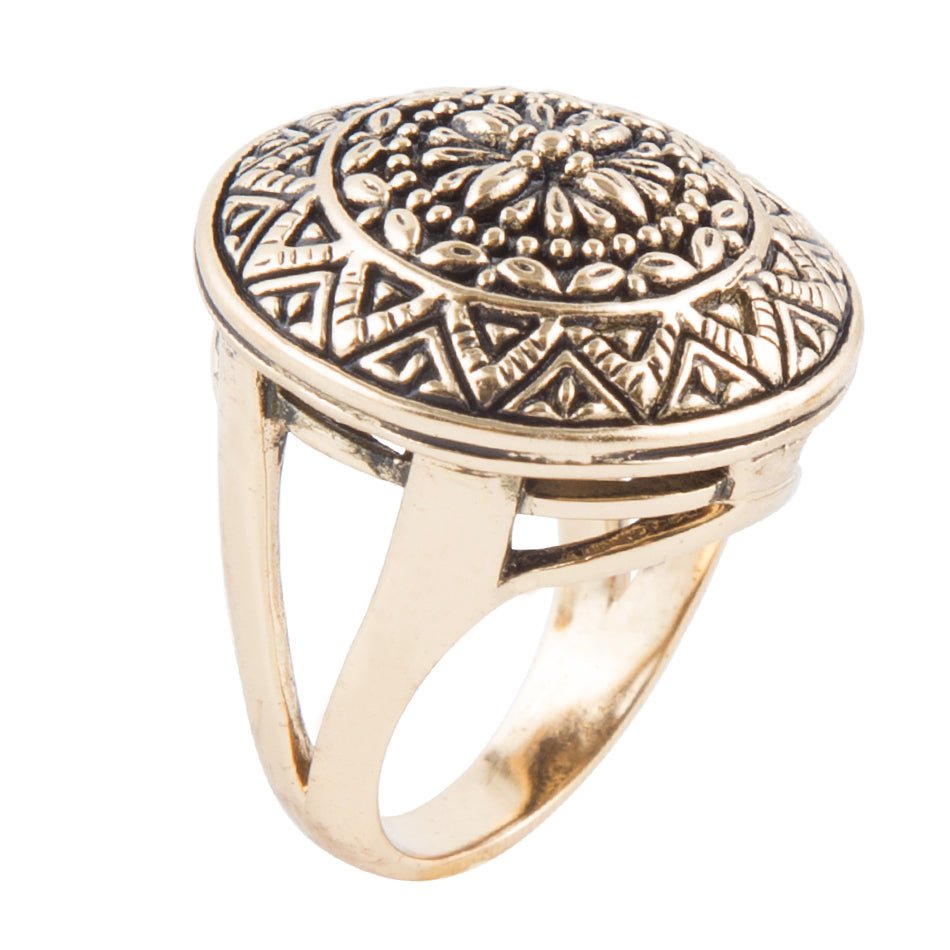 Engraved Golden Bronze Statement Ring Barse Jewelry