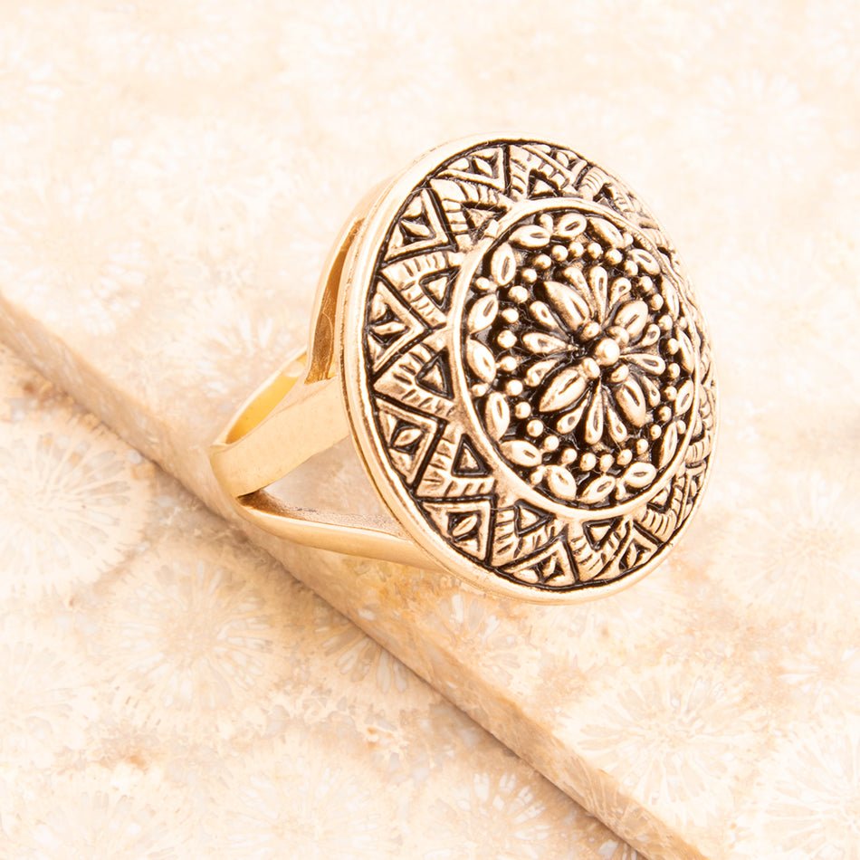 Engraved Golden Bronze Statement Ring Barse Jewelry