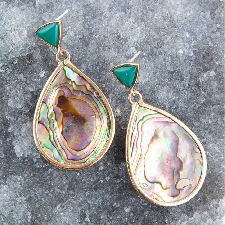 Epiphany Blue Abalone Golden Post Drop Earrings Barse Jewelry