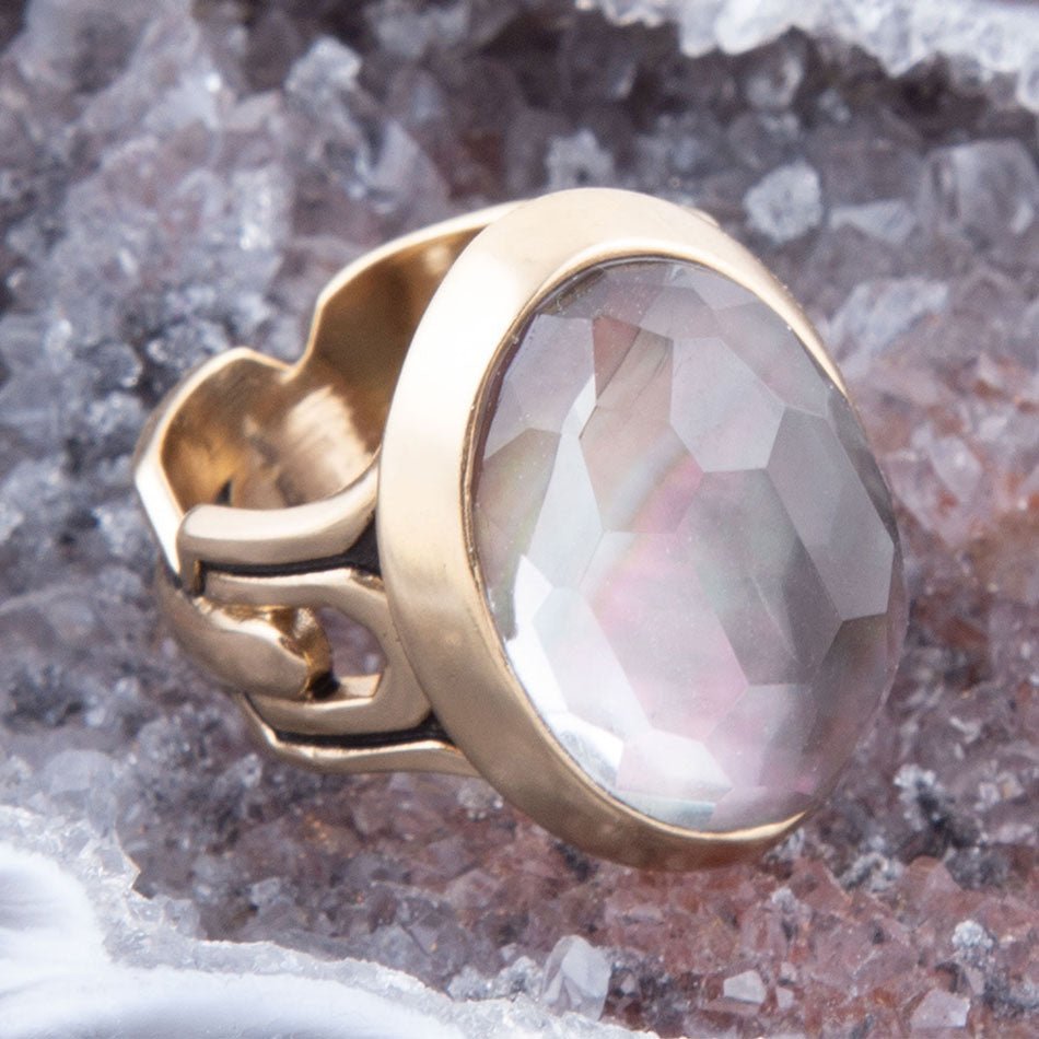 Etto Black Mother of Pearl Golden Dome Statement Ring Barse Jewelry