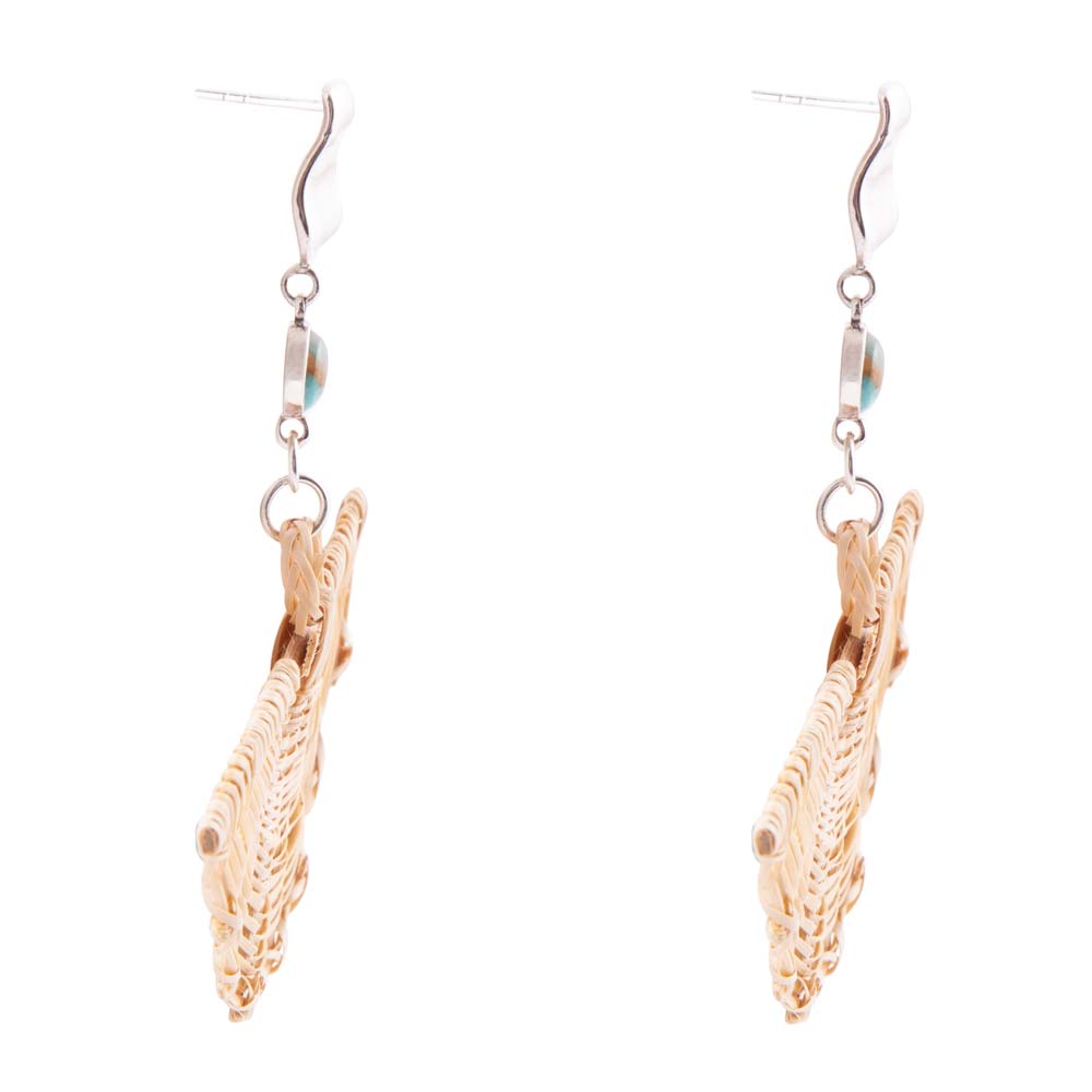 Fan of Rattan Blue Turquoise and Sterling Silver Earrings Barse Jewelry