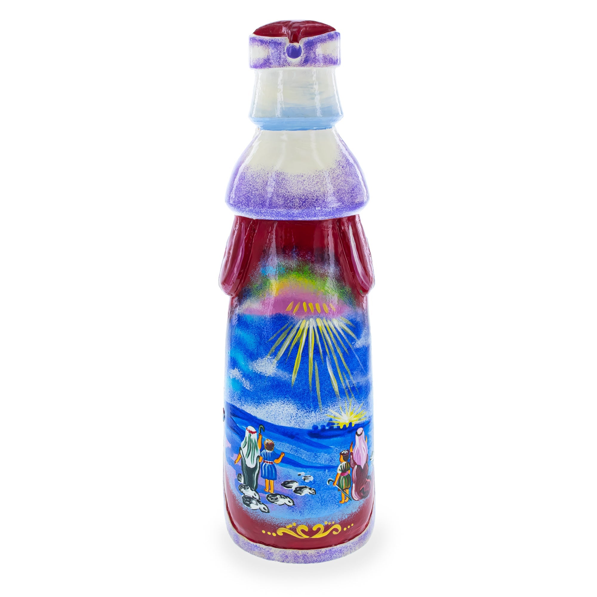 Santa over Nativity Scene Ukrainian Hand Carved Solid Wood Figurine 11 Inches