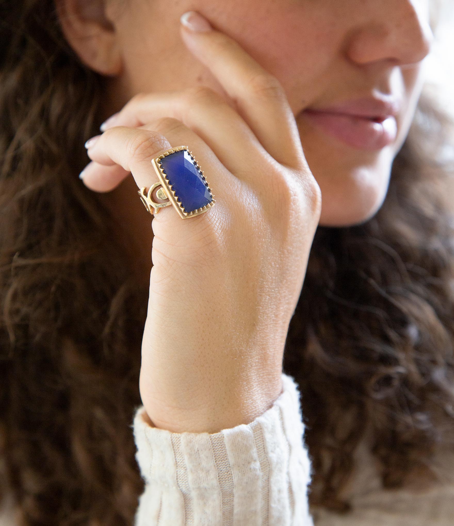 Filigreed Blue Agate Golden Statement Ring Barse Jewelry