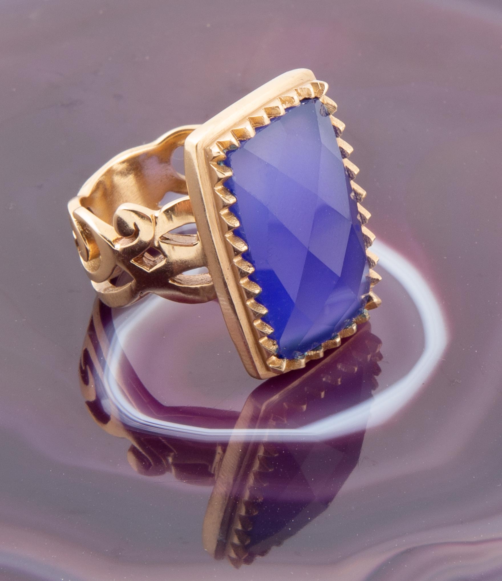 Filigreed Blue Agate Golden Statement Ring Barse Jewelry