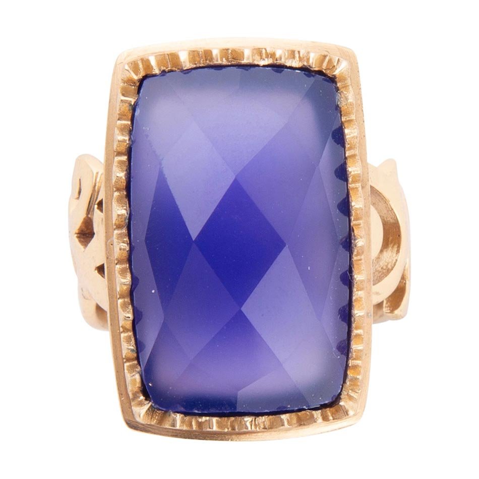 Filigreed Blue Agate Golden Statement Ring Barse Jewelry