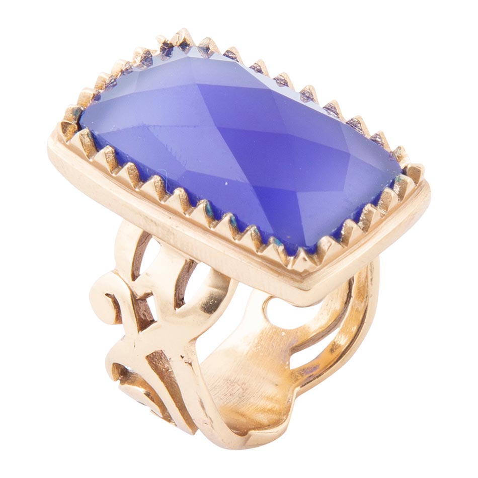Filigreed Blue Agate Golden Statement Ring Barse Jewelry