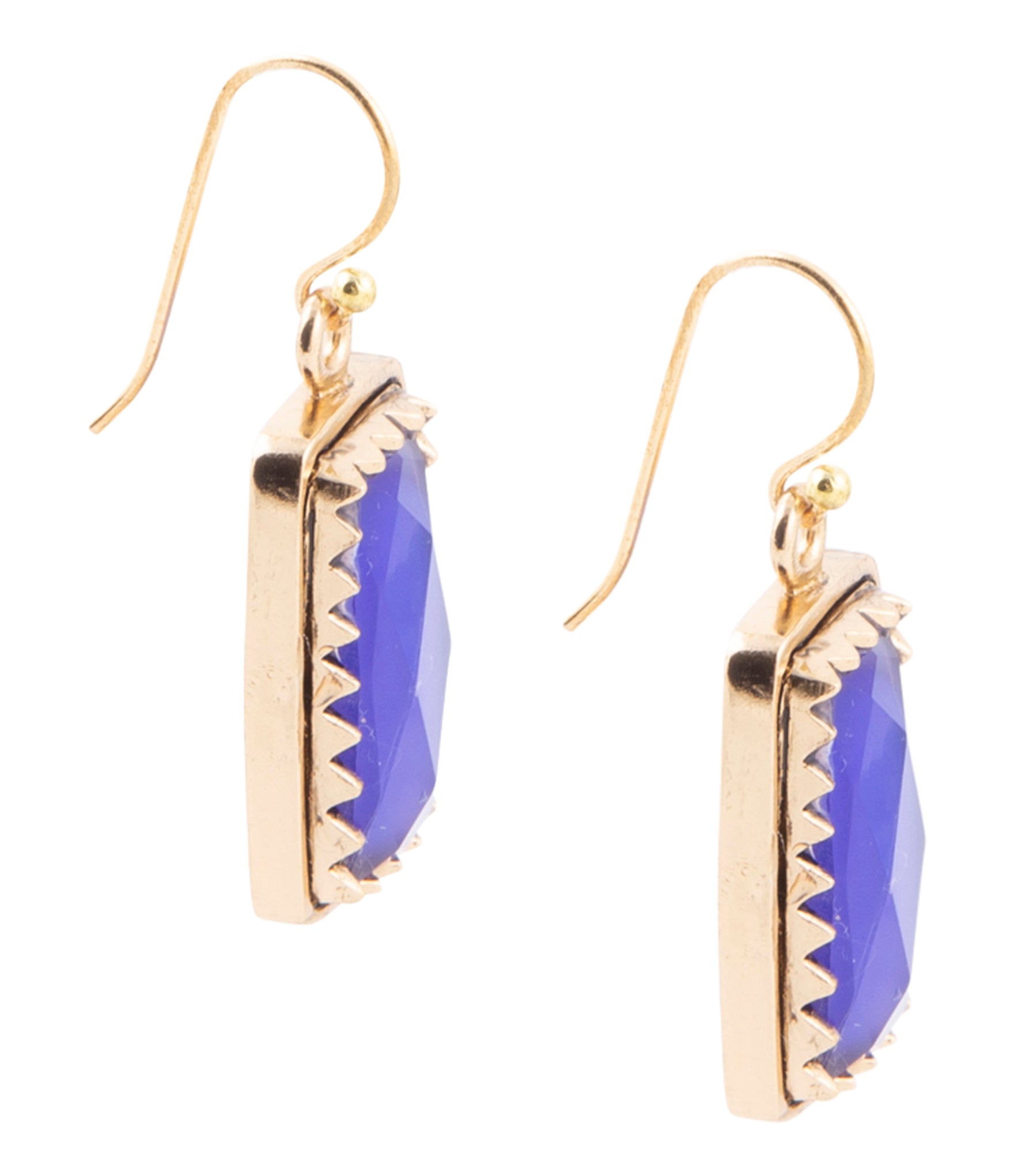 Filigreed Blue Agate Rectangular Shape Golden Drop Earrings Barse Jewelry