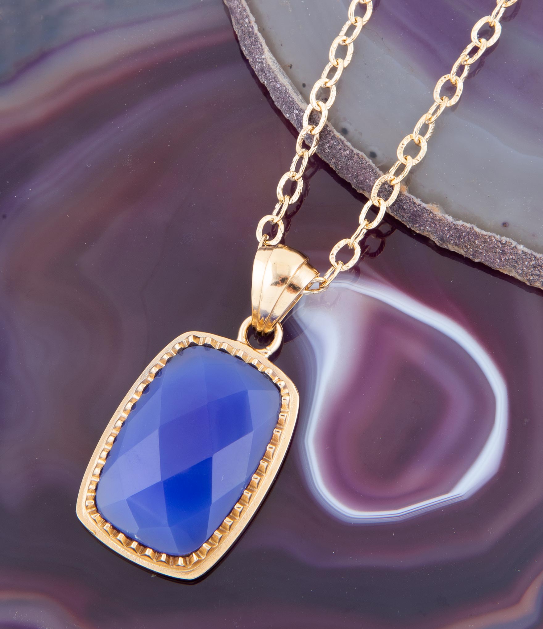 Filigreed Blue Agate Golden Pendant Necklaces Barse Jewelry