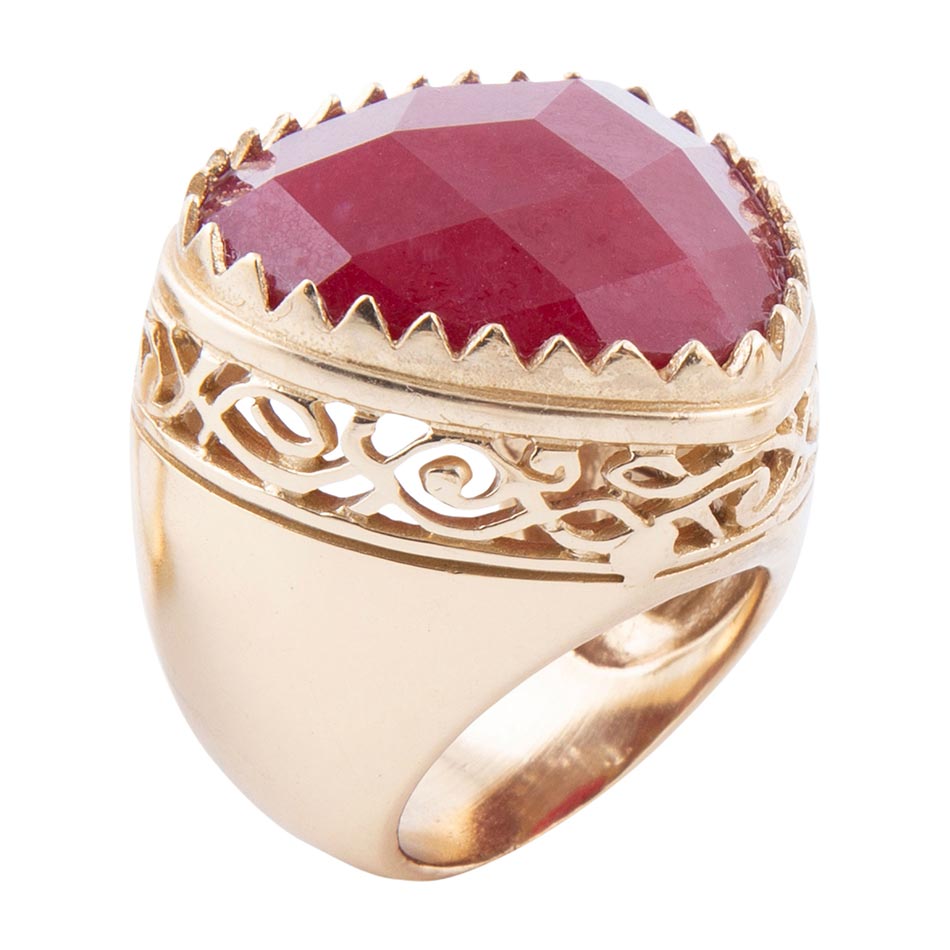 Filigreed Merlot Red Quarrtz Golden Statement Ring Barse Jewelry