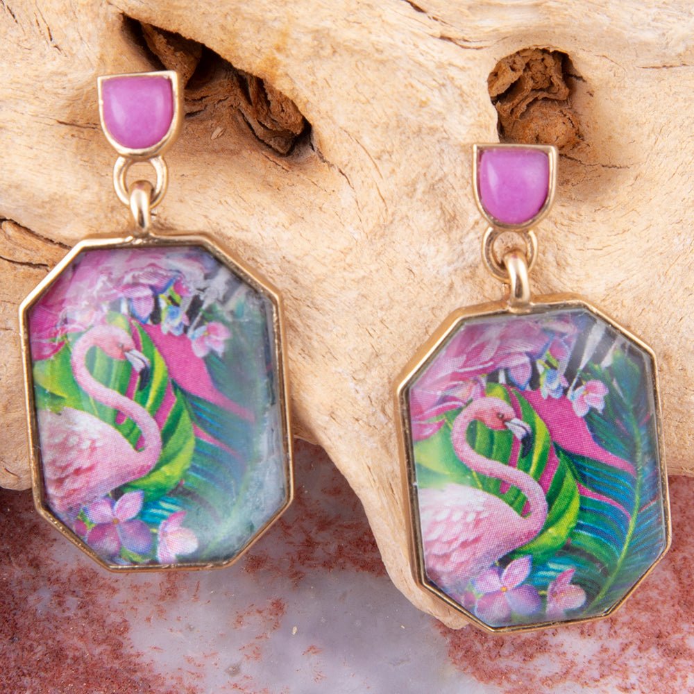 Flamingo Pink Agate Golden Post Drop Earrings Barse Jewelry