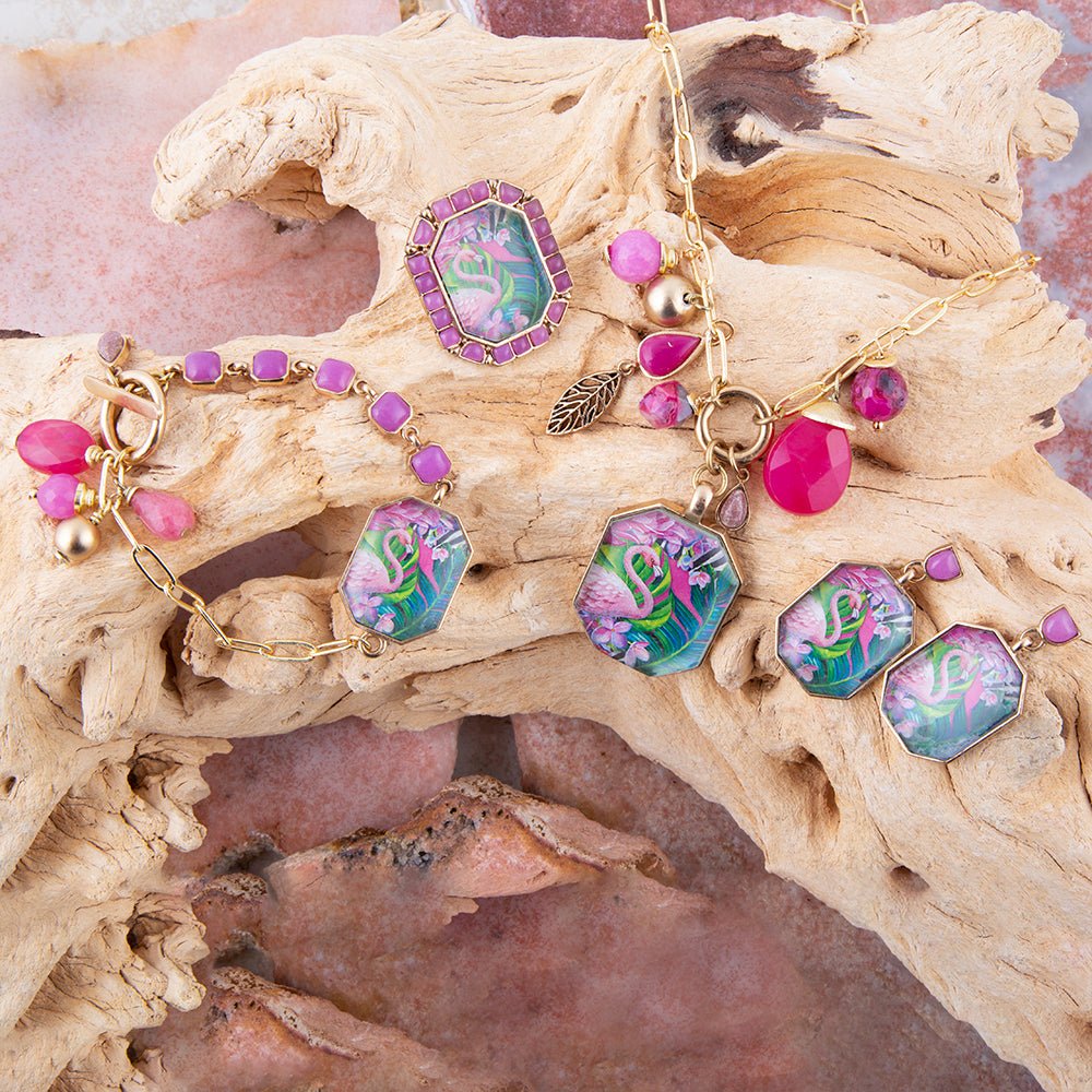 Flamingo Pink Agate Golden Post Drop Earrings Barse Jewelry