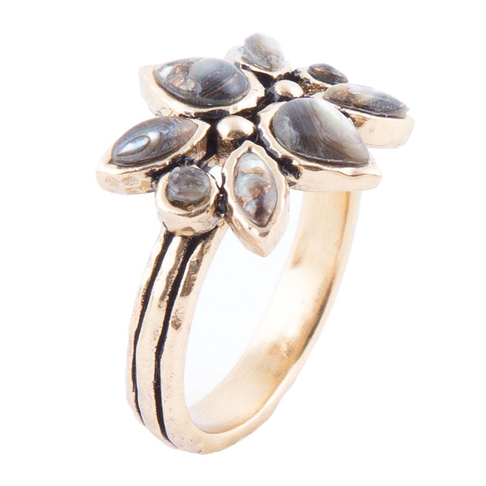 Floral Blue Abalone Golden Bronze Ring Barse Jewelry