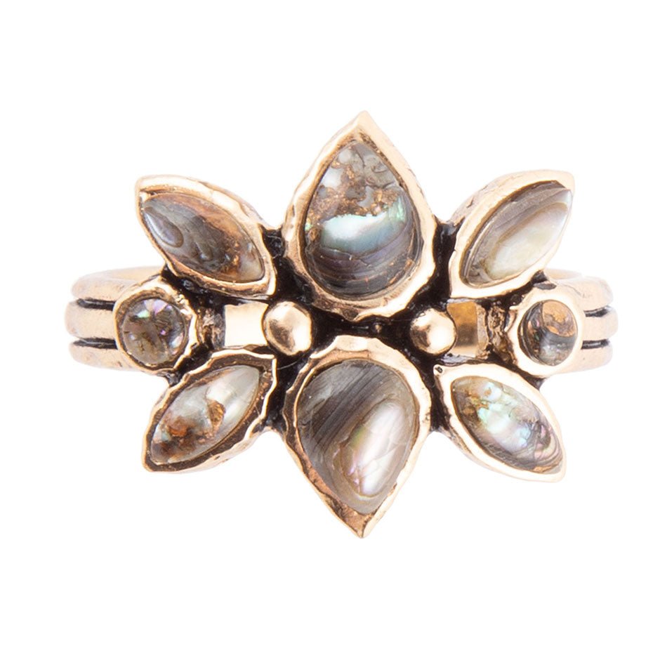 Floral Blue Abalone Golden Bronze Ring Barse Jewelry