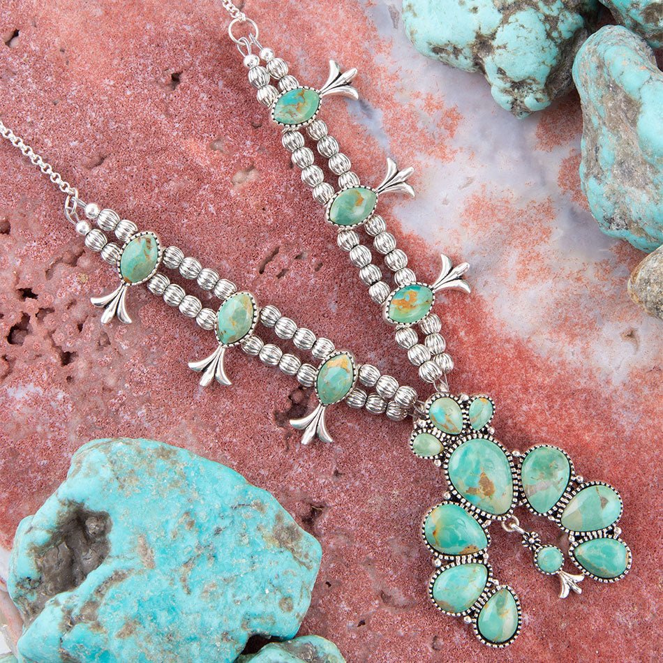 Squash Blossom Statement Blue Turquoise and Sterling Silver Necklace Barse Jewelry