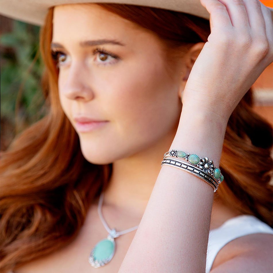 Floral Blue Turquoise and Sterling Silver Cuff Bracelet Barse Jewelry