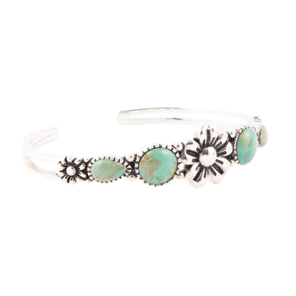 Floral Blue Turquoise and Sterling Silver Cuff Bracelet Barse Jewelry