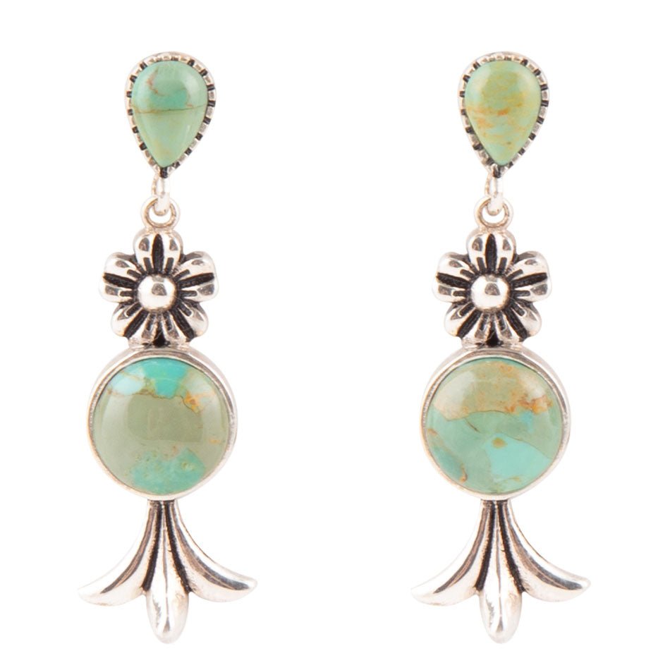 Floral Turquoise and Sterling Silver Drop Earrings Barse Jewelry