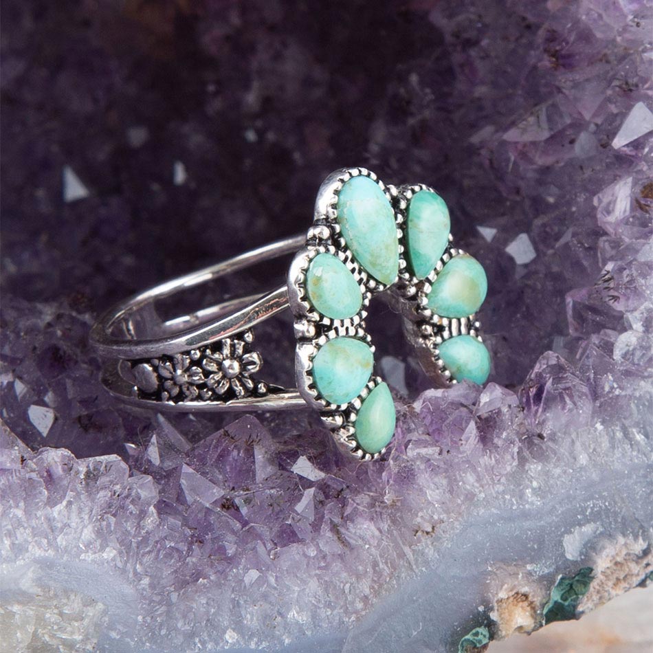 Floral Blue Turquoise and Sterling Silver Ring Barse Jewelry