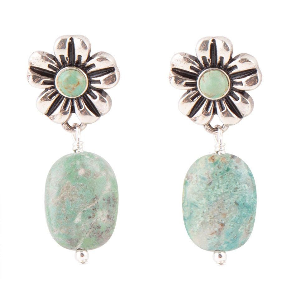Floral Turquoise and Sterling Silver With Bead Drop Earrings Barse Jewelry
