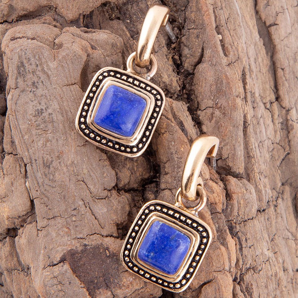 Flourish Blue Lapis Golden Drop Earrings Barse Jewelry