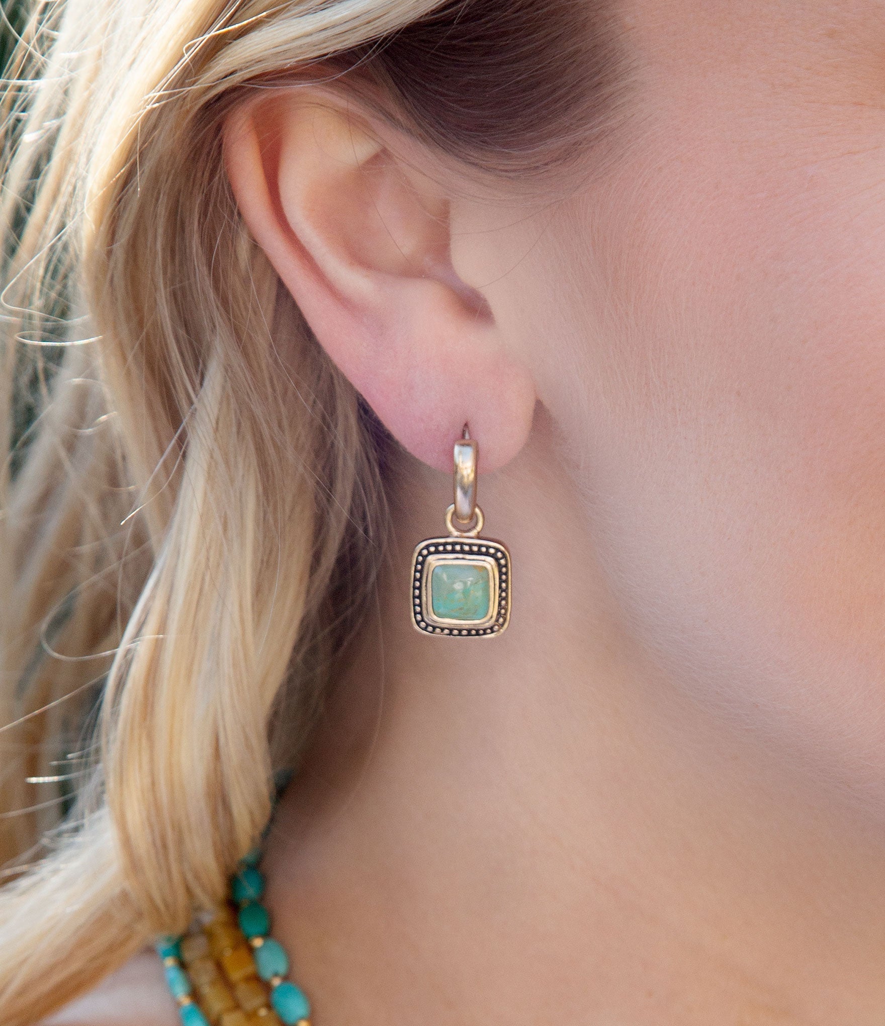 Flourish Blue Turquoise Golden Drop Earrings Barse Jewelry