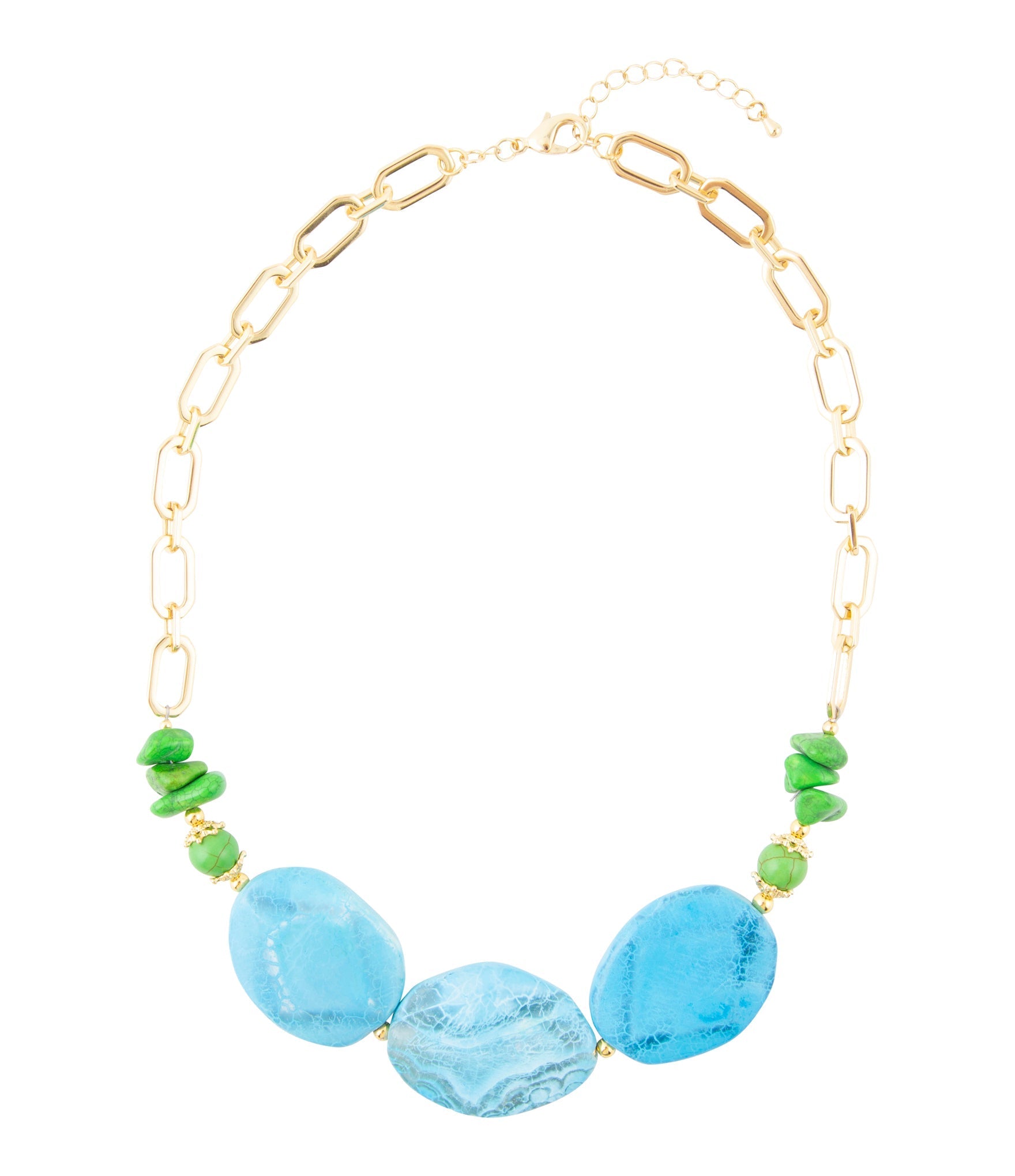 Fresh Twist Lime and Blue Agate Golden Chunky Necklace Barse Jewelry
