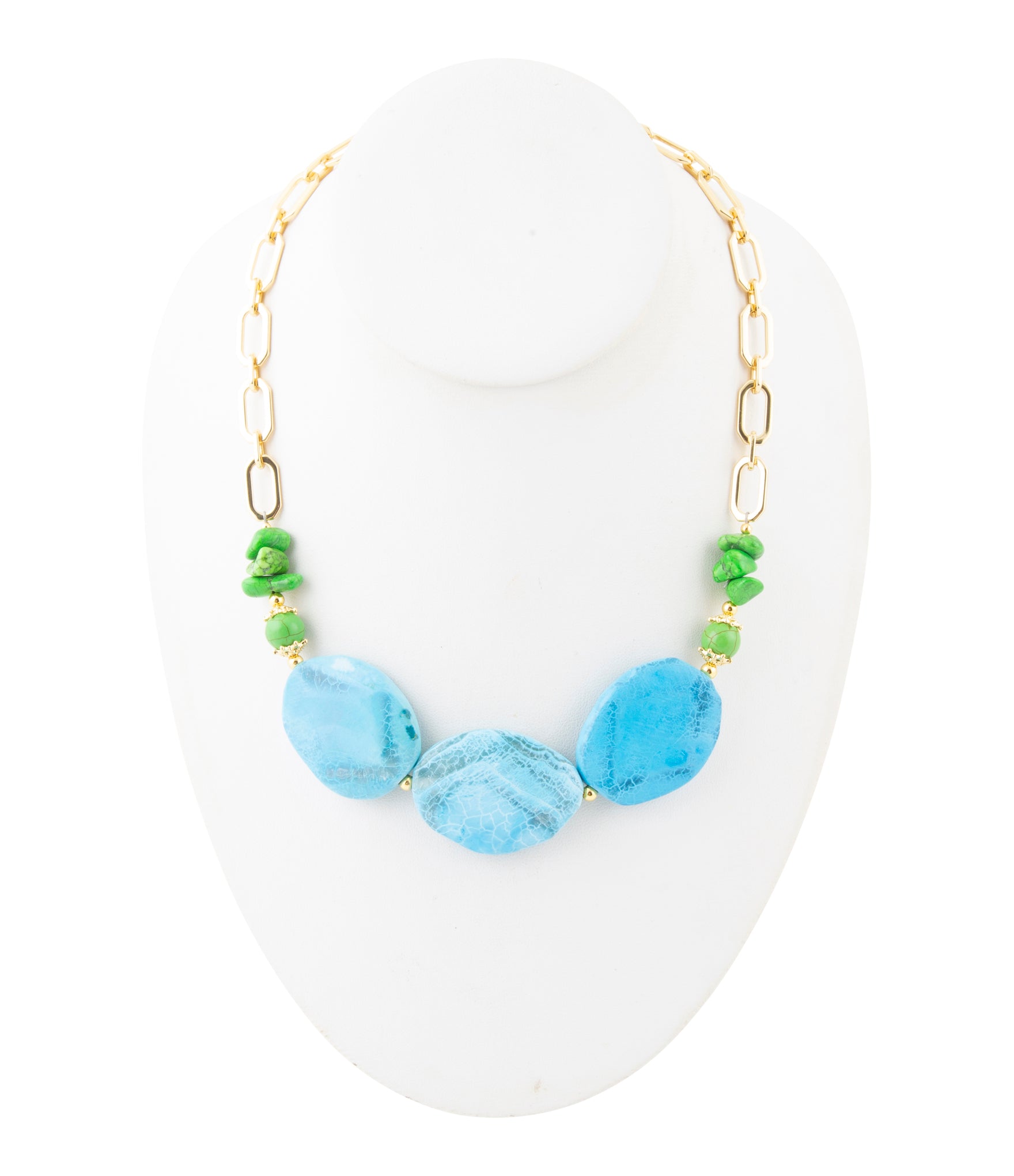 Fresh Twist Lime and Blue Agate Golden Chunky Necklace Barse Jewelry