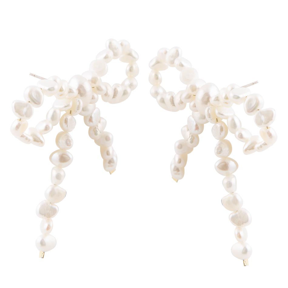 Freshwater White Pearl Bow Post Earrings Barse Jewelry