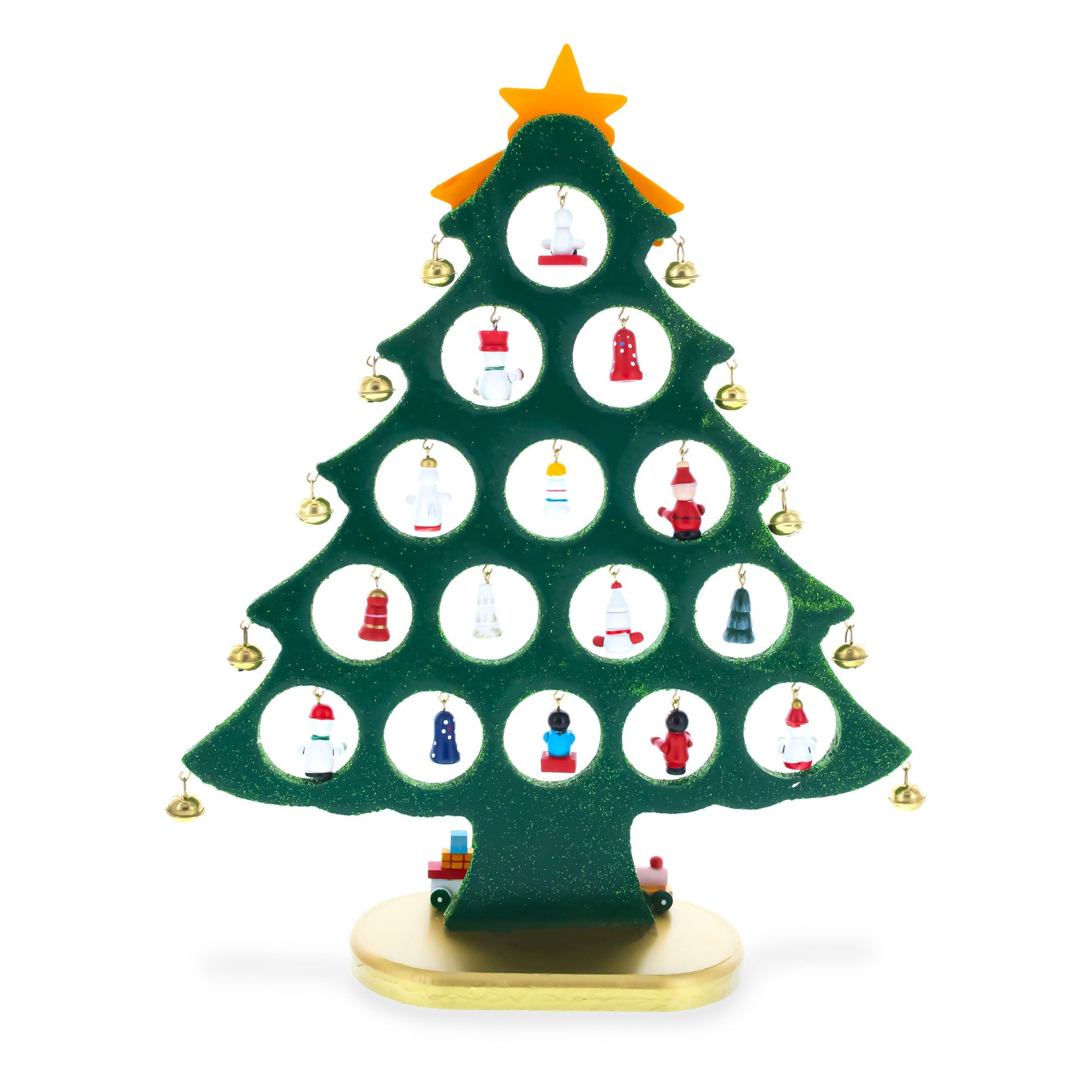 Wooden Tabletop Christmas Tree with 25 Miniature Ornaments and Train Base 12 Inches BestPysanky