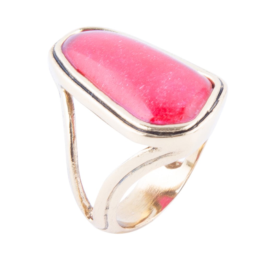 Pink Fuchsia Agate and Golden Abstract Ring Barse Jewelry
