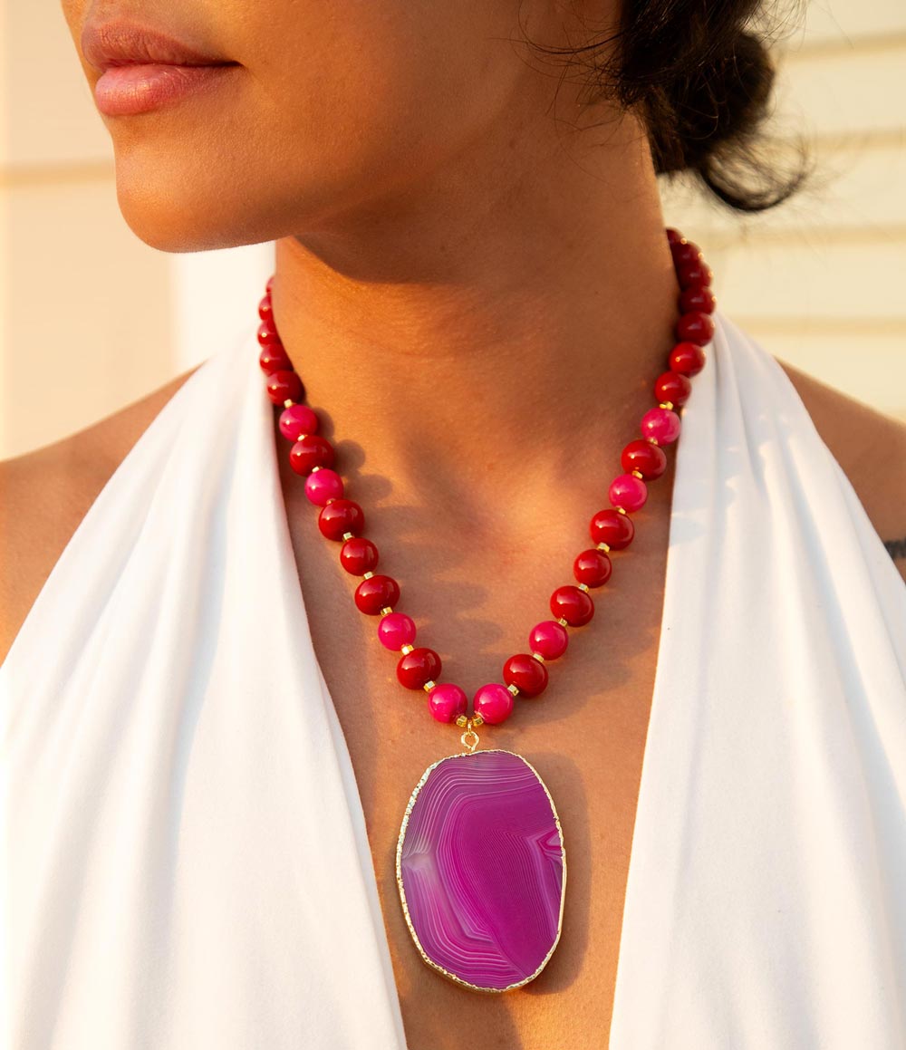Fuchsia Sunset Purple Agate Pendant Necklace Barse Jewelry