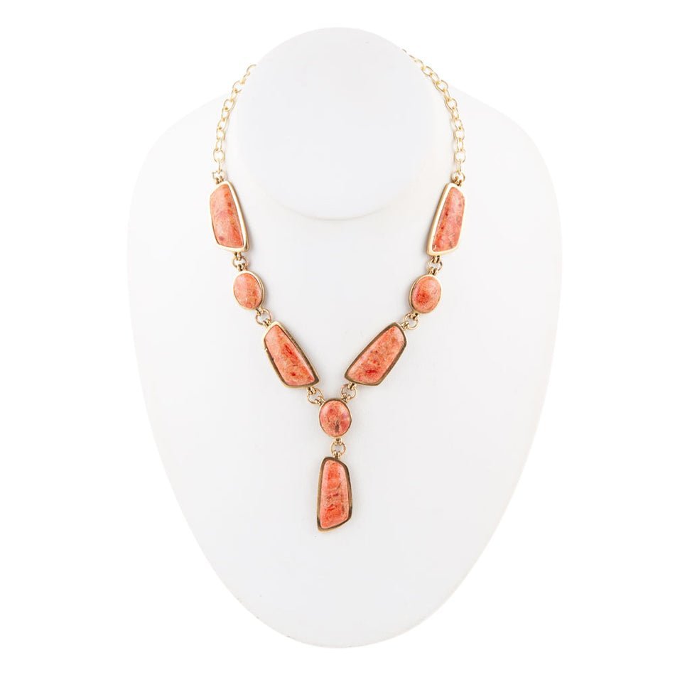 Genuine Orange Sponge Coral Golden Abstract Statement Necklace Barse Jewelry