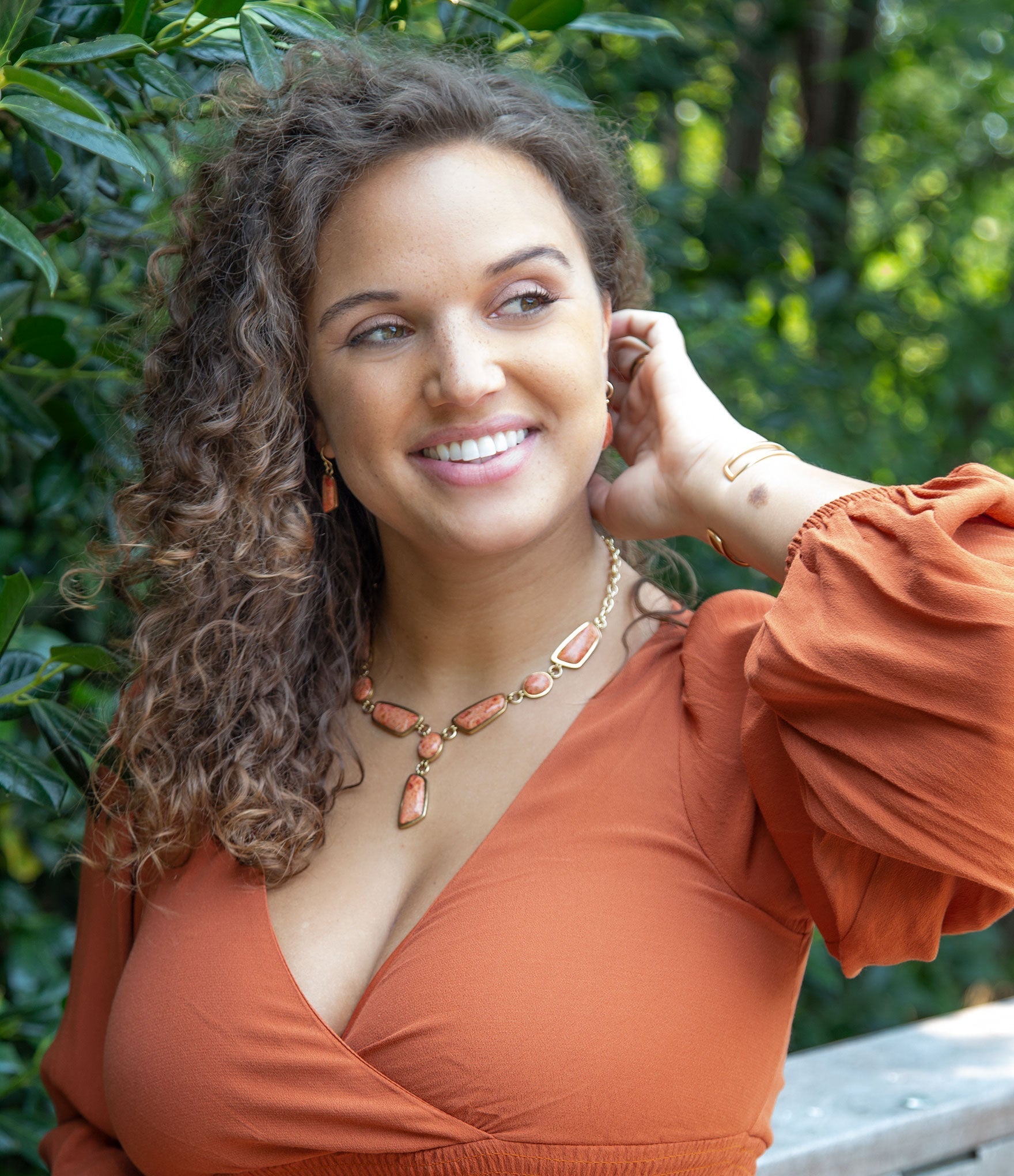 Genuine Orange Sponge Coral Golden Abstract Statement Necklace Barse Jewelry