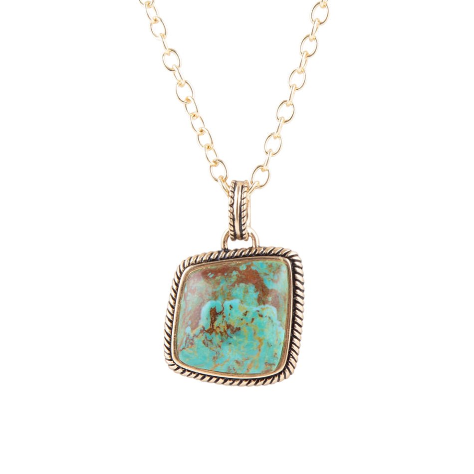 Genuine Turquoise and Bronze Roped Pendant Necklace Barse Jewelry