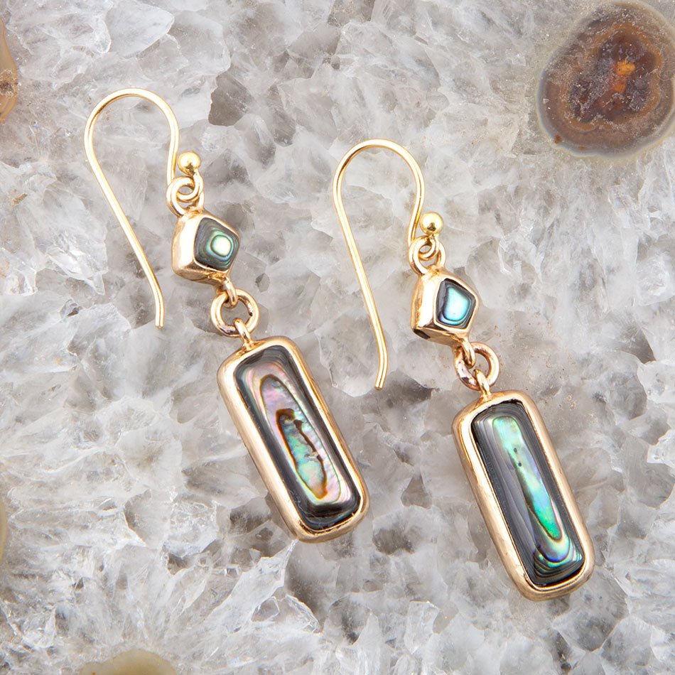 Geo Blue Abalone Golden Drop Earrings Barse Jewelry